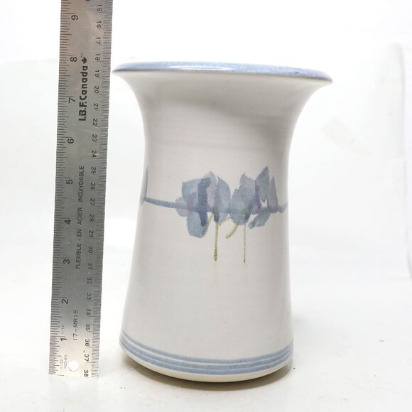 Vintage Stoneware Pottery Vase Jack Westlin Style Blue White Abstract Floral - Picture 3 of 11